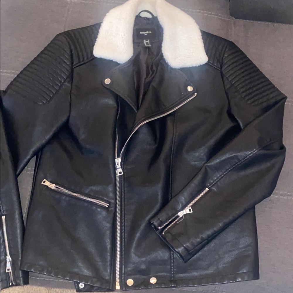 Leather Jacket with Sherpa Collar